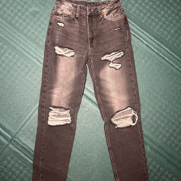 Aeropostale Dark Gray Ripped Mom Jeans 00 - Picture 2 of 8